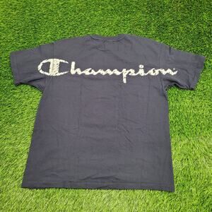 Vintage Champion Shirt XL 23x28 Navy-Blue Script-Spellout USA